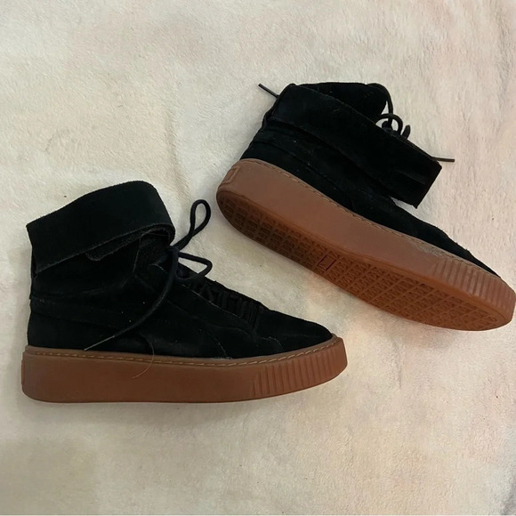 Puma Platform Mid OW Strap Leather Lace Up Black Trainers Size 7 - Picture 9 of 10